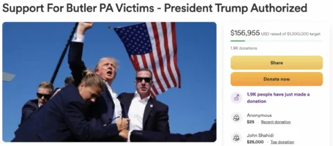 La collecte de fonds de Trump pour les victimes du tir lors du rassemblement amasse 156 000 $ à ce Jour